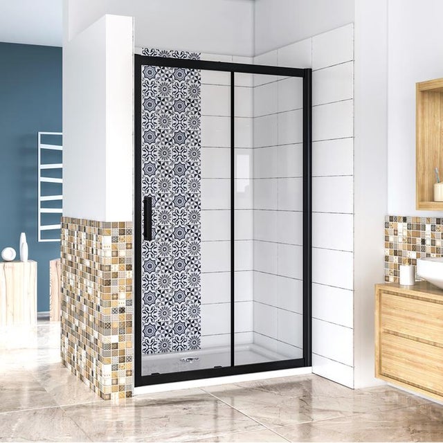 Aica Porte De Douche Noir Mat 110x195cm Porte De Douche Avec L'amortisseur Porte Coulissante En 8mm Verre Anticalcaire