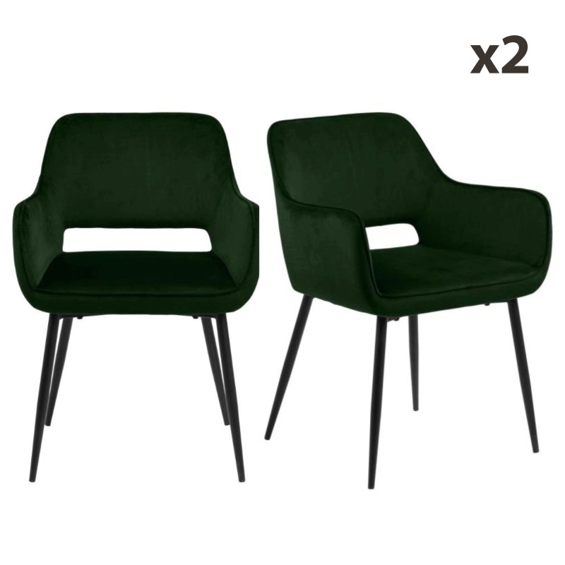 Ranja krzesło stołowe z podłokietnikami velour zielony.