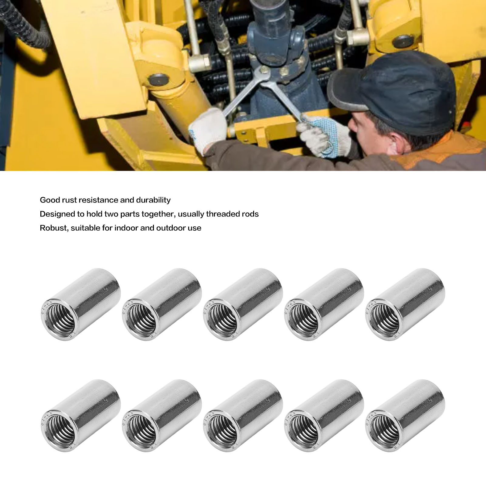 Broco Dado Di Accoppiamento, 2pcs M8 66 Dado Lungo In Acciaio Al Carbonio Dado Di Accoppiamento