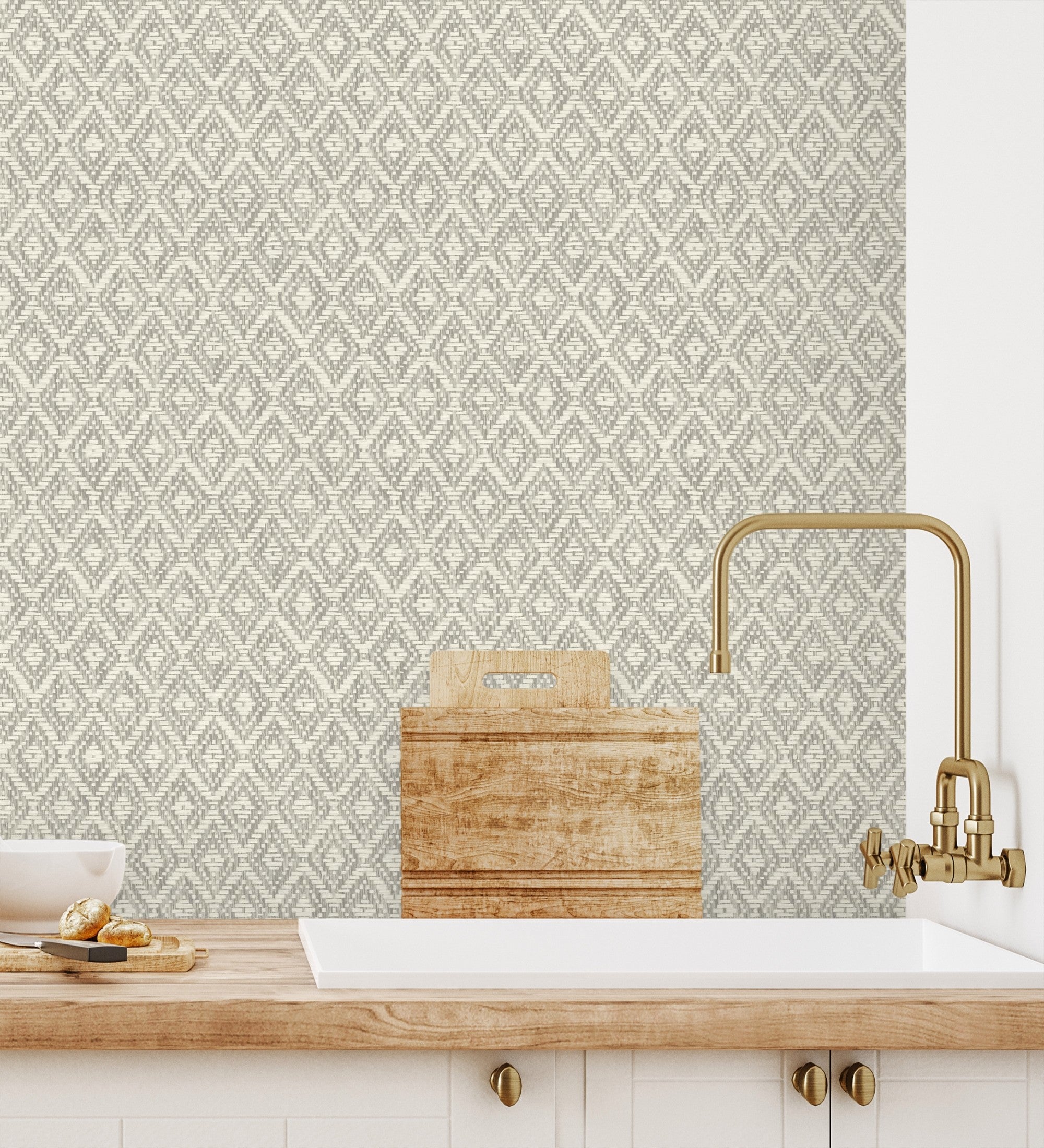 Papel pintado vinílico ecológico de rombos de fibra vegetal en relieve - Kaylan 681469 de GAULAN - Rollo de 10 m x 0,53 m - 3