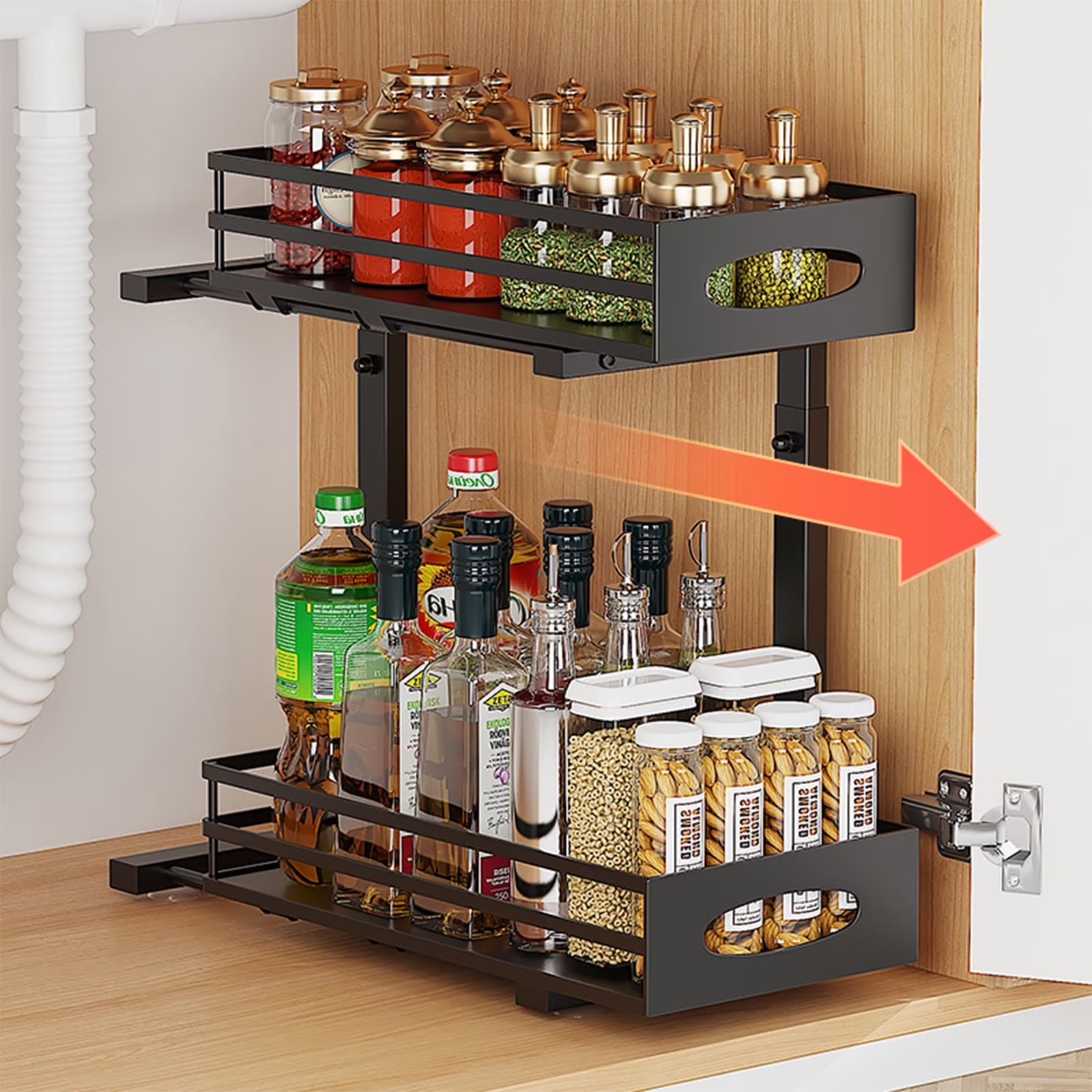 Étagère De Cuisine Coulissante Sous Évier - Panier Rangement Multicouche En Fer
