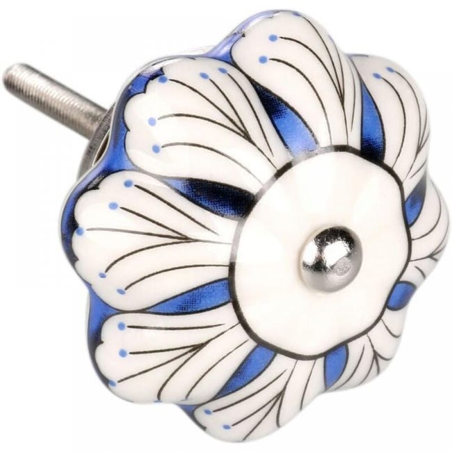 Bouton De Meuble En Céramique – Motif Fleur Bleu-rouge, Poignée Pour Porte, Freak Scene