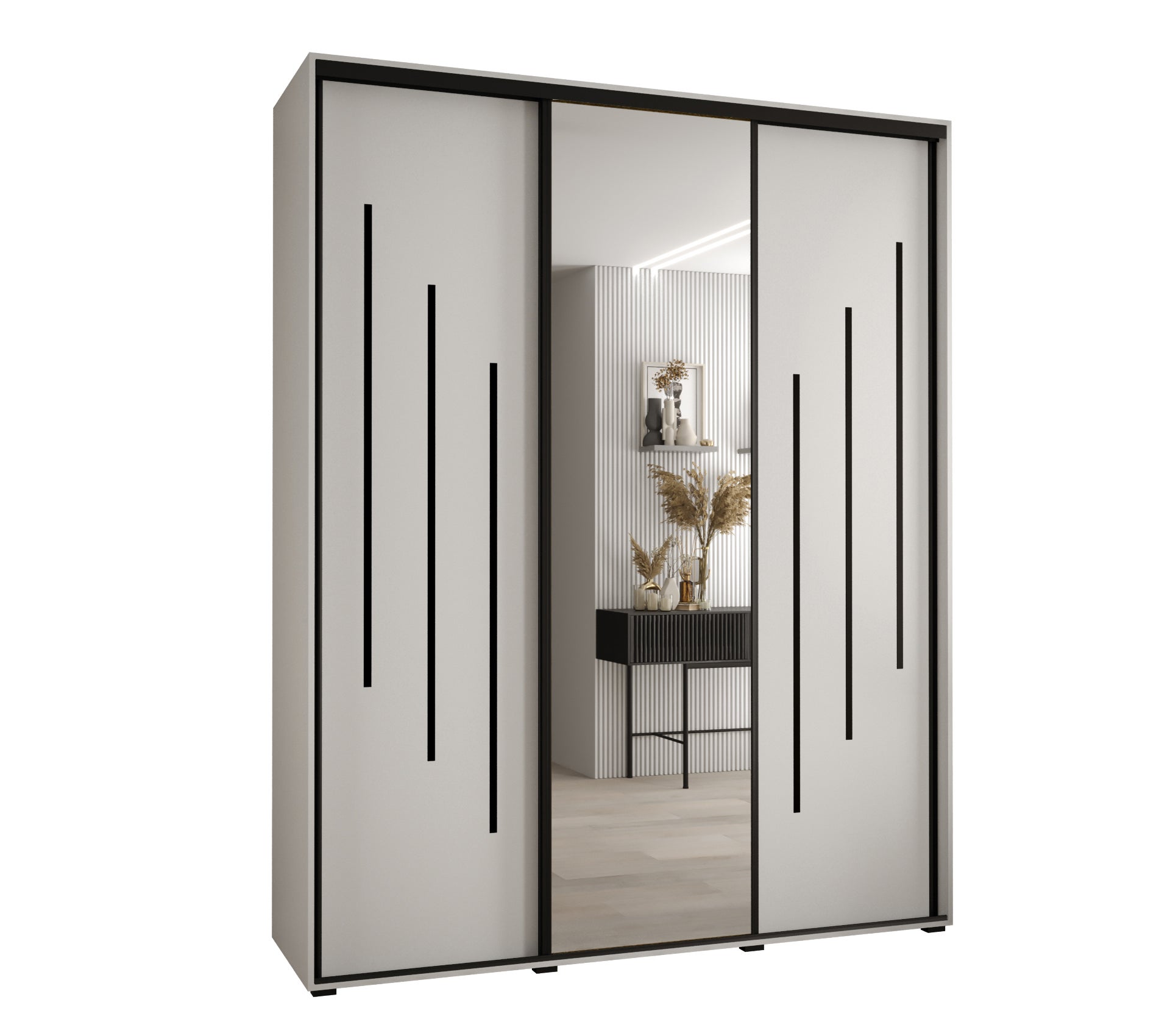 Szafa przesuwna z lustrem wysoka Davos 9 200 x 60 x 235,2 cm biały + biały + u. czarny - Abiks Meble