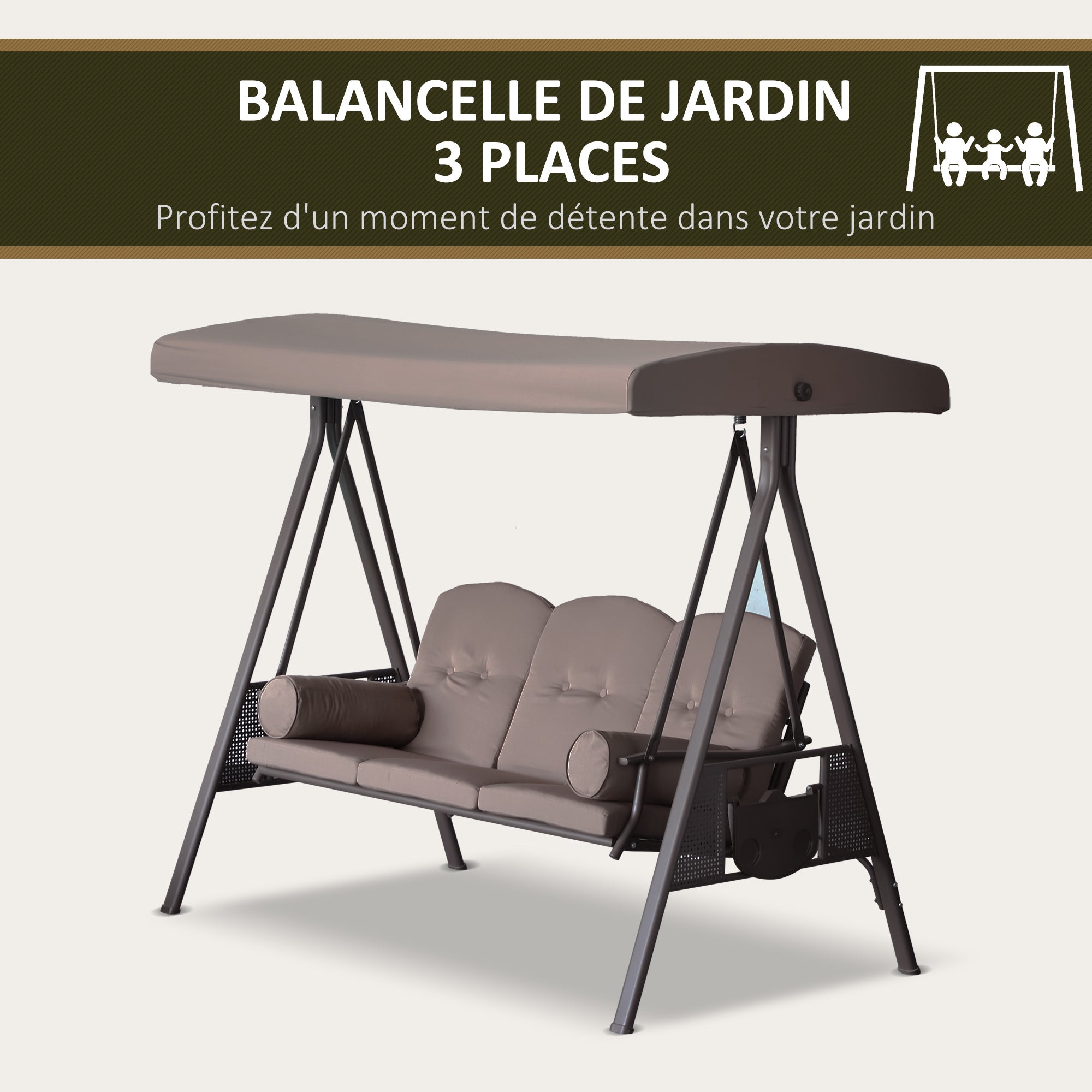 Balancelle de jardin 3 places grand confort polyester - 7
