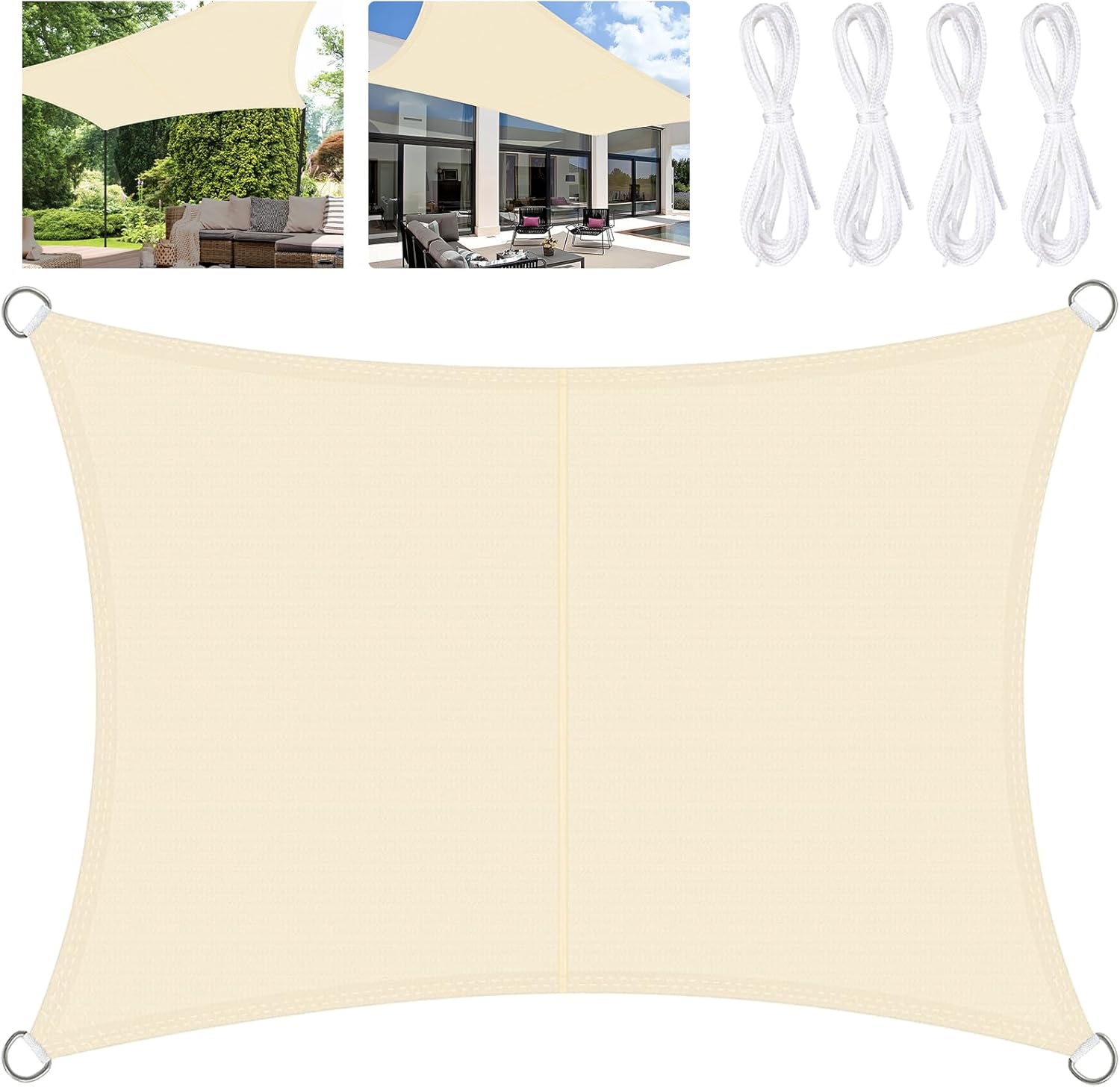 Żagiel przeciwsłoneczny prostokątny 3 x 5 m - prostokątna siatka przeciwsłoneczna z filtrem UV - na taras, do ogrodu, na zewnątrz - ecru