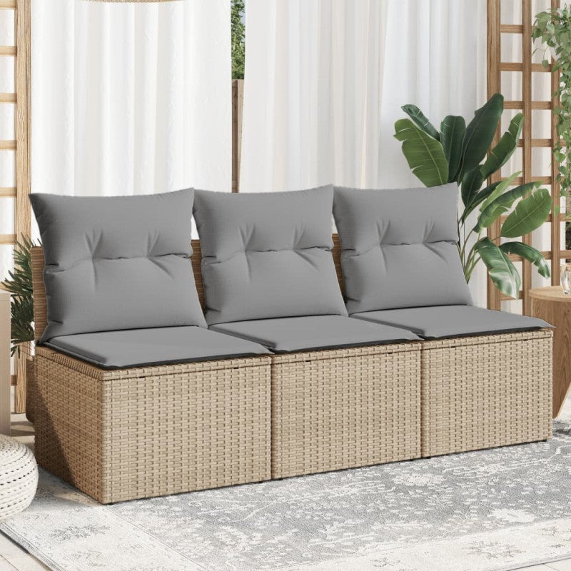 Sofa ogrodowa z poduszkami, 3-osobowa, beż, polirattan vidaXL