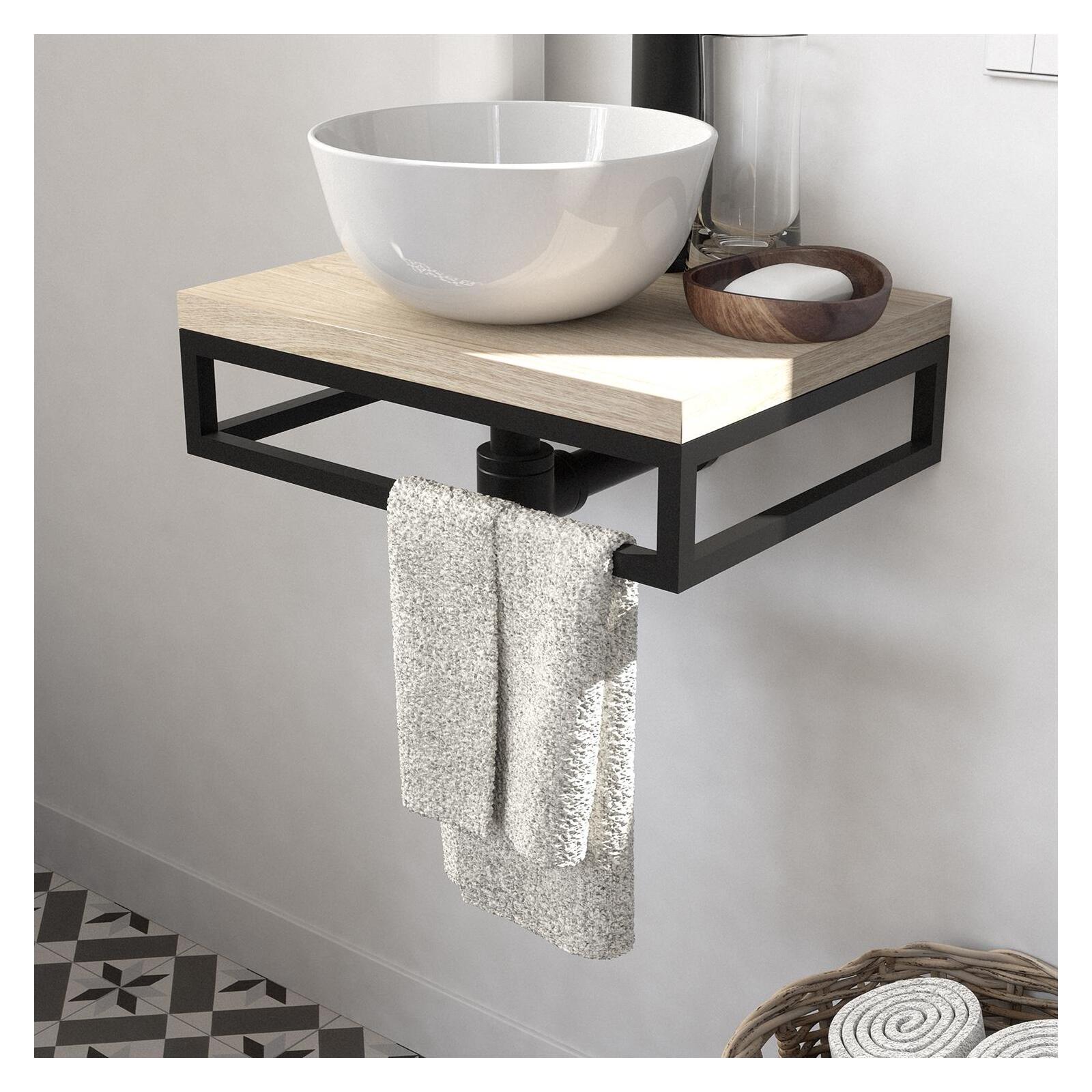 Meuble lave-mains SOHO plan fin et porte serviette dessous vasque blanche - 6