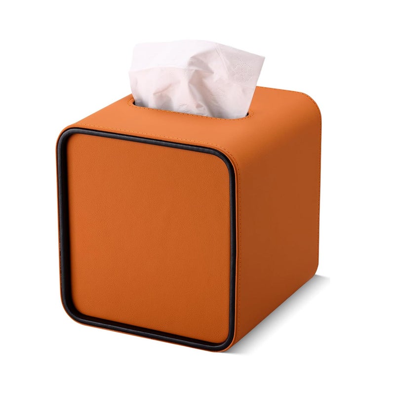 Kwadratowe skórzane pudełko na chusteczki, dozownik chusteczek do biura, domu, samochodu, łazienki (pomarańczowe)