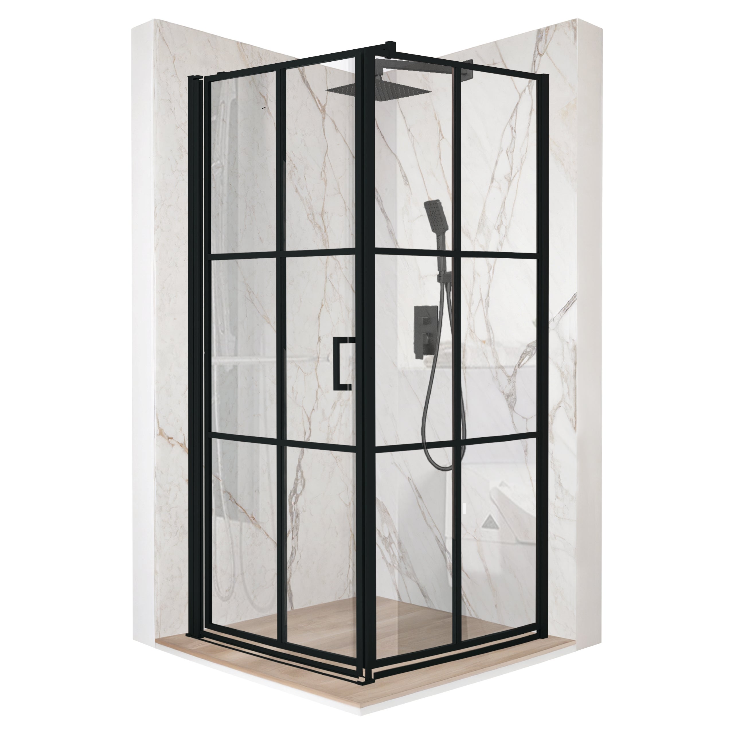 Kabina prysznicowa kwadratowa drzwi uchylne czarna 80x80cm szkło 6mm + powłoka