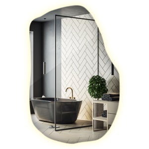 Miroir De Salle De Bain LED Asymétrique - Antibuée, 3 Couleurs De Lumière, Intensité Variable, Forme Ondulée, 60x120 Cm