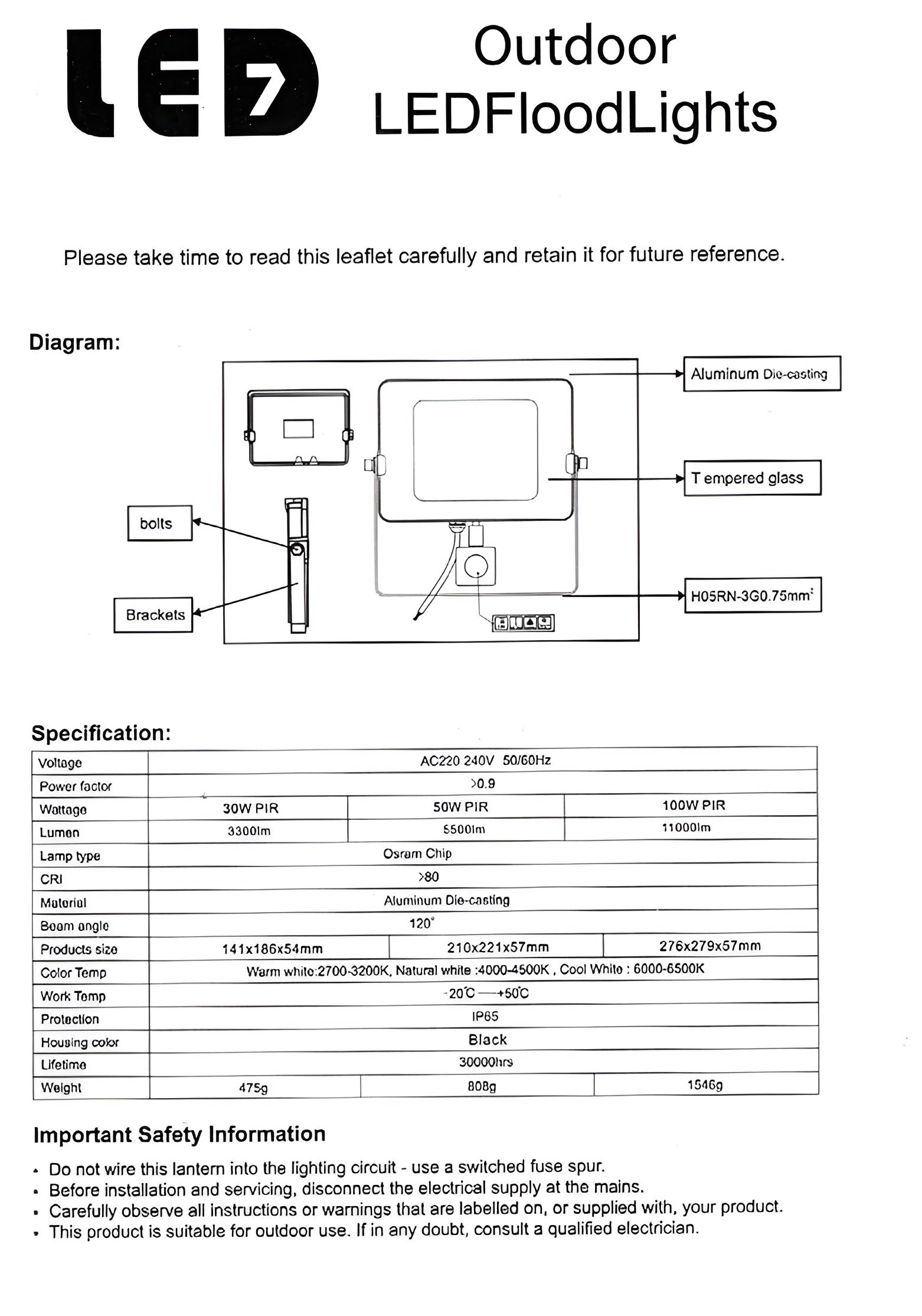 Projecteur LED avec détecteur de mouvement 100W Noir Étanche IP65 Forte luminosité avec Osram Puce 11000 Lumens Blanc froid 6400K - Digilamp - 6
