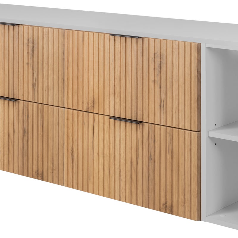 Zestaw łazienkowy FLOW 160 cm dąb craft z białymi regałami blat w zestawie