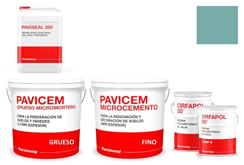 Kit microcemento 8 m2 monocomponente para paredes y suelos de cerámica o mortero - poliuretano satinado-turquesa