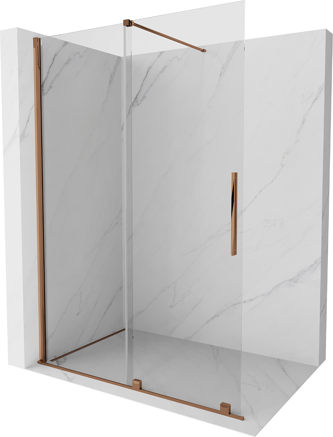 Mexen Velar ścianka prysznicowa rozsuwana Walk-in 150 x 200 cm, transparent 8 mm, różowe złoto - 871-150-000-03-60