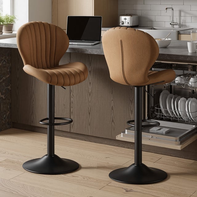 Taburetes de bar Hawthyhome, juego de 2, altura ajustable con respaldo y reposapiés, sillas giratorias de bar, rotación de 360°