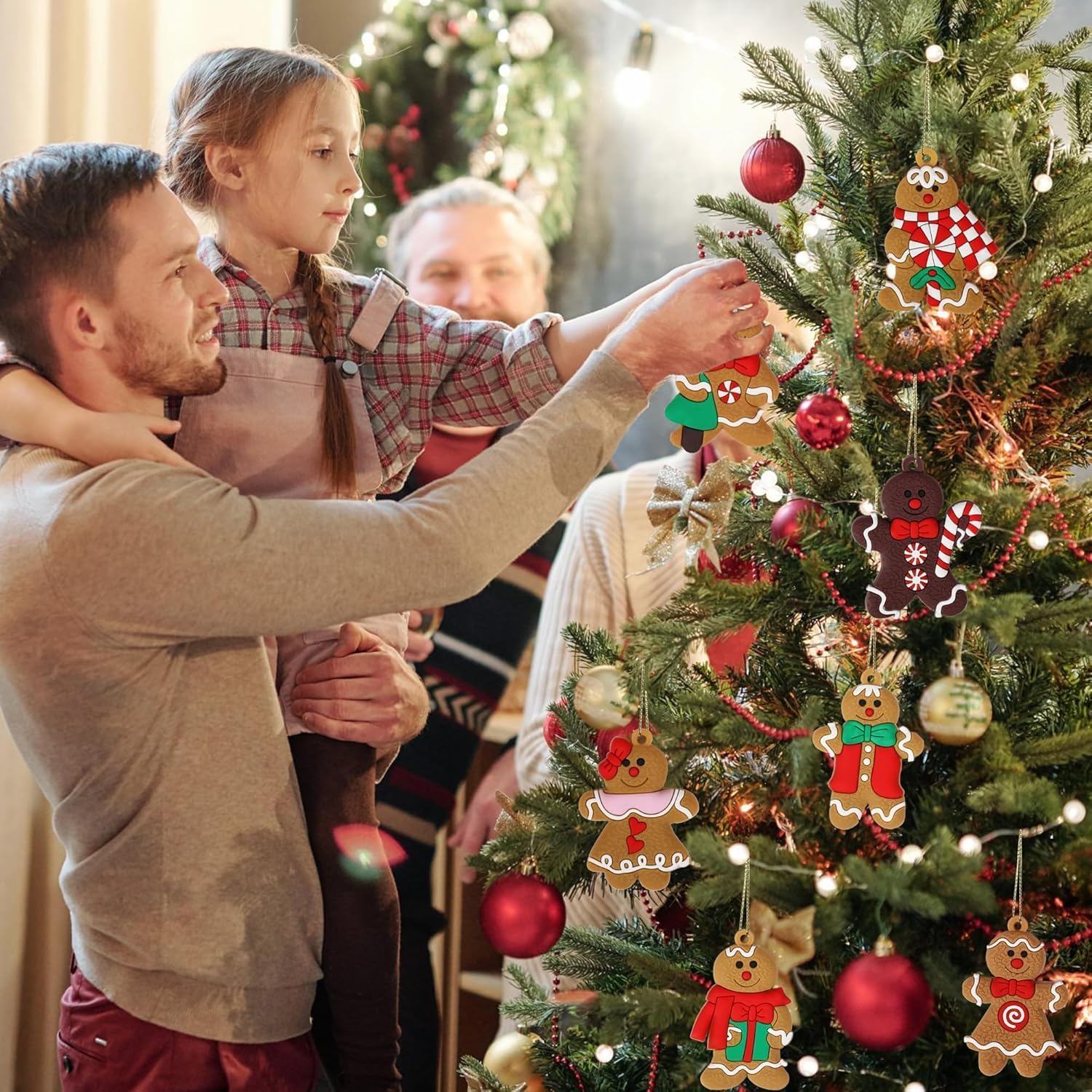 12 peças de enfeites para pendurar em árvores de Natal, enfeites de Natal em formato de boneco de gengibre, enfeites para pendurar em árvores de Natal - 2