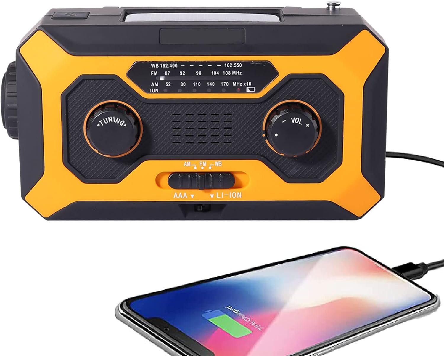 Radio alarmowe, przenośne radio pogodowe AM/FM z lampką do czytania, alarmem SOS, wbudowaną latarką 2000 mAh, power bankiem i radiem alarmowym