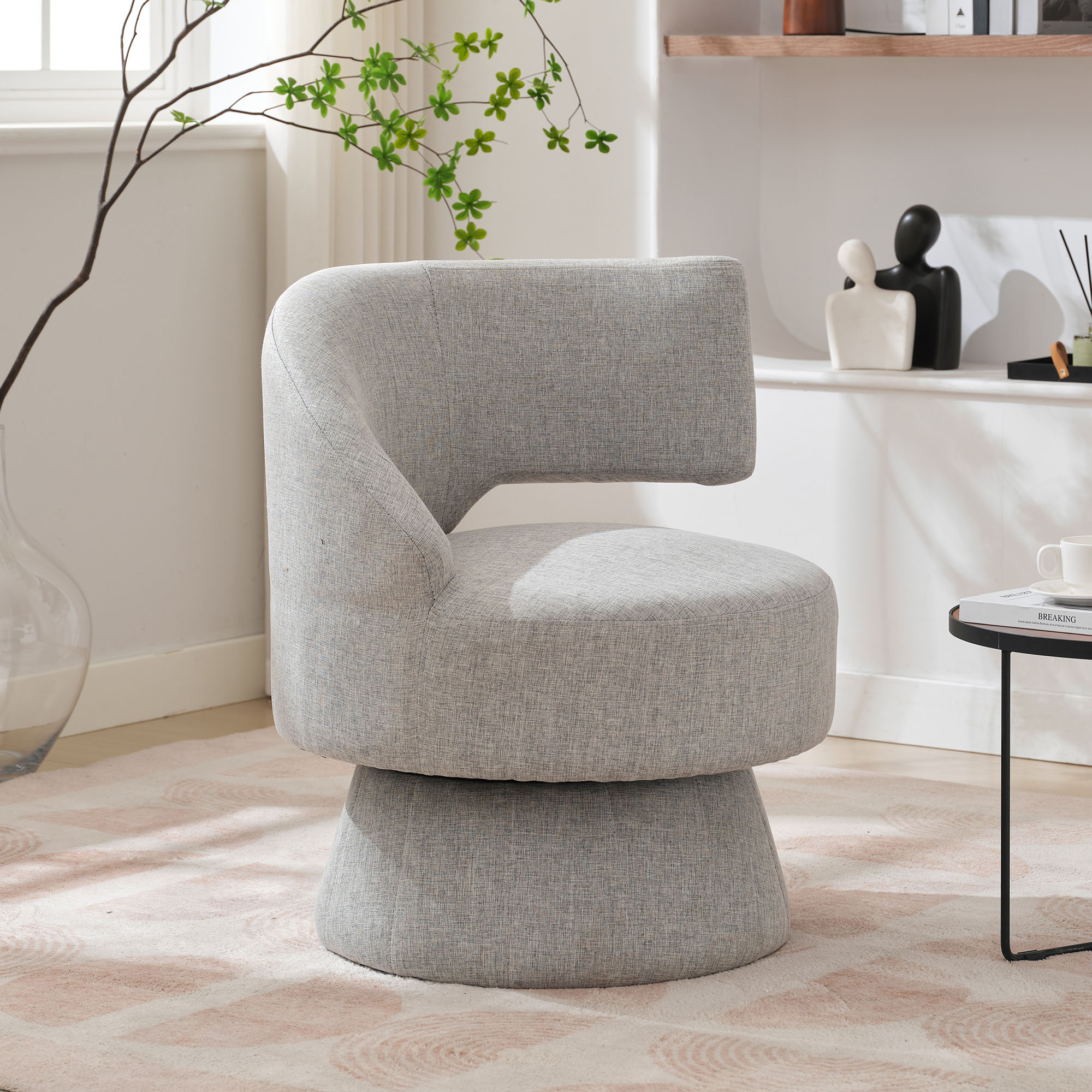 Sillón gris giratorio de 77 cm con 360° de giro, acolchado de 22 cm de grosor, tornillo ajustable en altura, capacidad de carga de hasta 100 kg