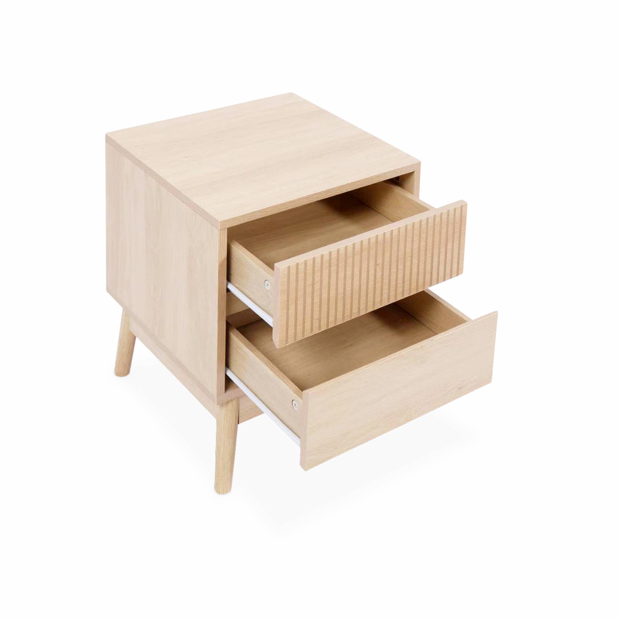 Mesita de noche de 2 cajones con efecto madera, set de 2, Linear, Madera, 39x40x48 cm - 6
