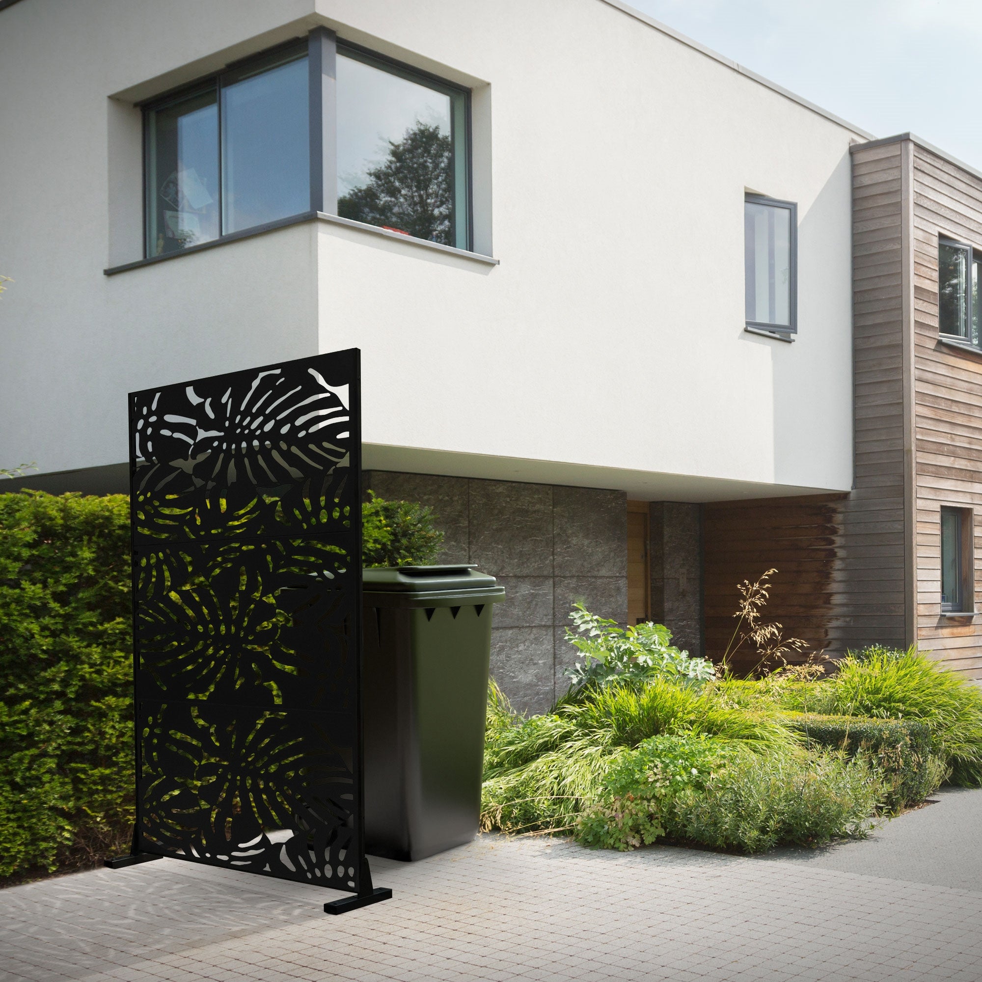 Brise-vue métallique roma 90x180 cm en acier modèle autoportant à 3 panneaux extensible avec supports paravent décoratif résistant aux intempéries - 4