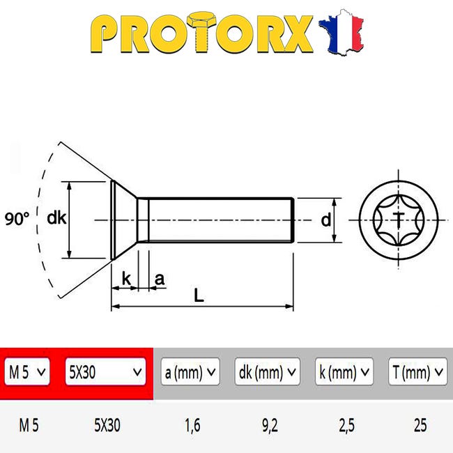 Vis métaux Tête fraisée TF TORX T25 M5X12 Inox A4-10 pièces Vis métaux Tête fraisée TF TORX T25 M5X12 Inox A4-10 pièces