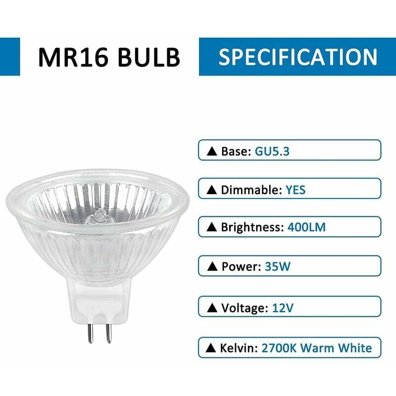 Ampoule Halogene GU5.3 35W 12V, 400lm Blanc Chaud 2700K Dimmable, Ampoule Spot Halogène MR16, pack de 6 - 2