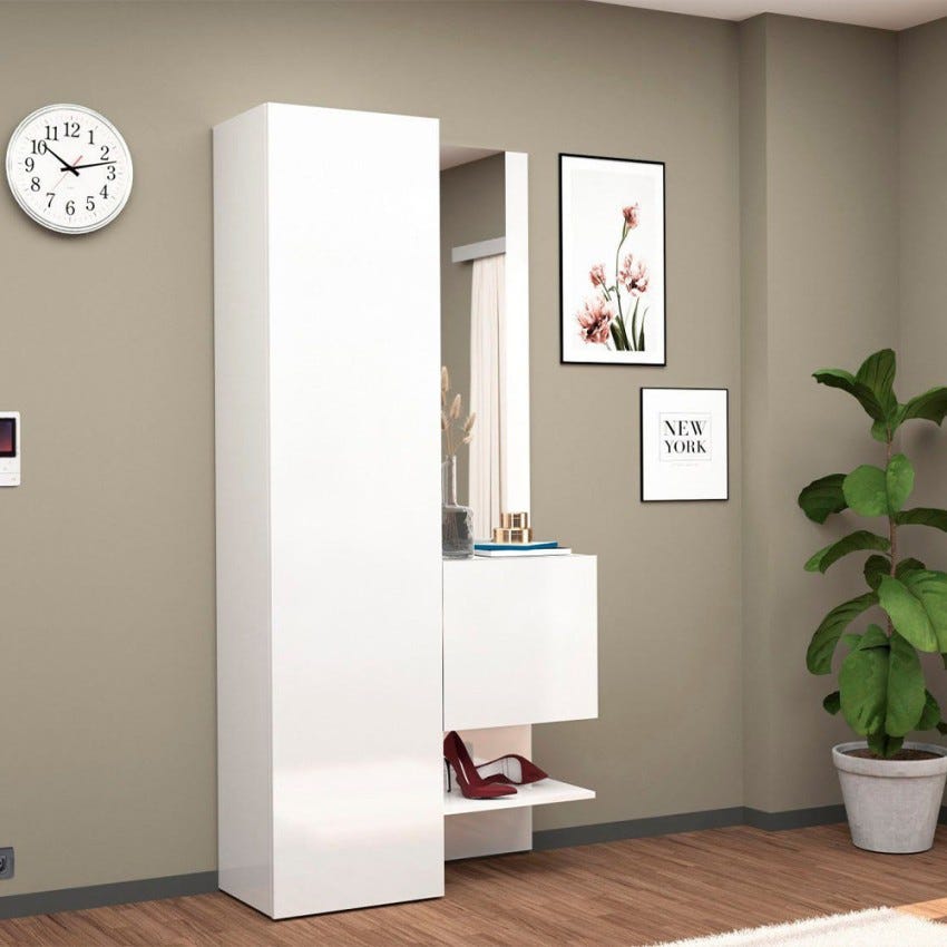 vidaXL Scarpiera con Specchio a 2 Livelli Bianco lucido 63x17x67 cm vidaXL Scarpiera con Specchio a 2 Livelli Bianco lucido 63x17x67 cm