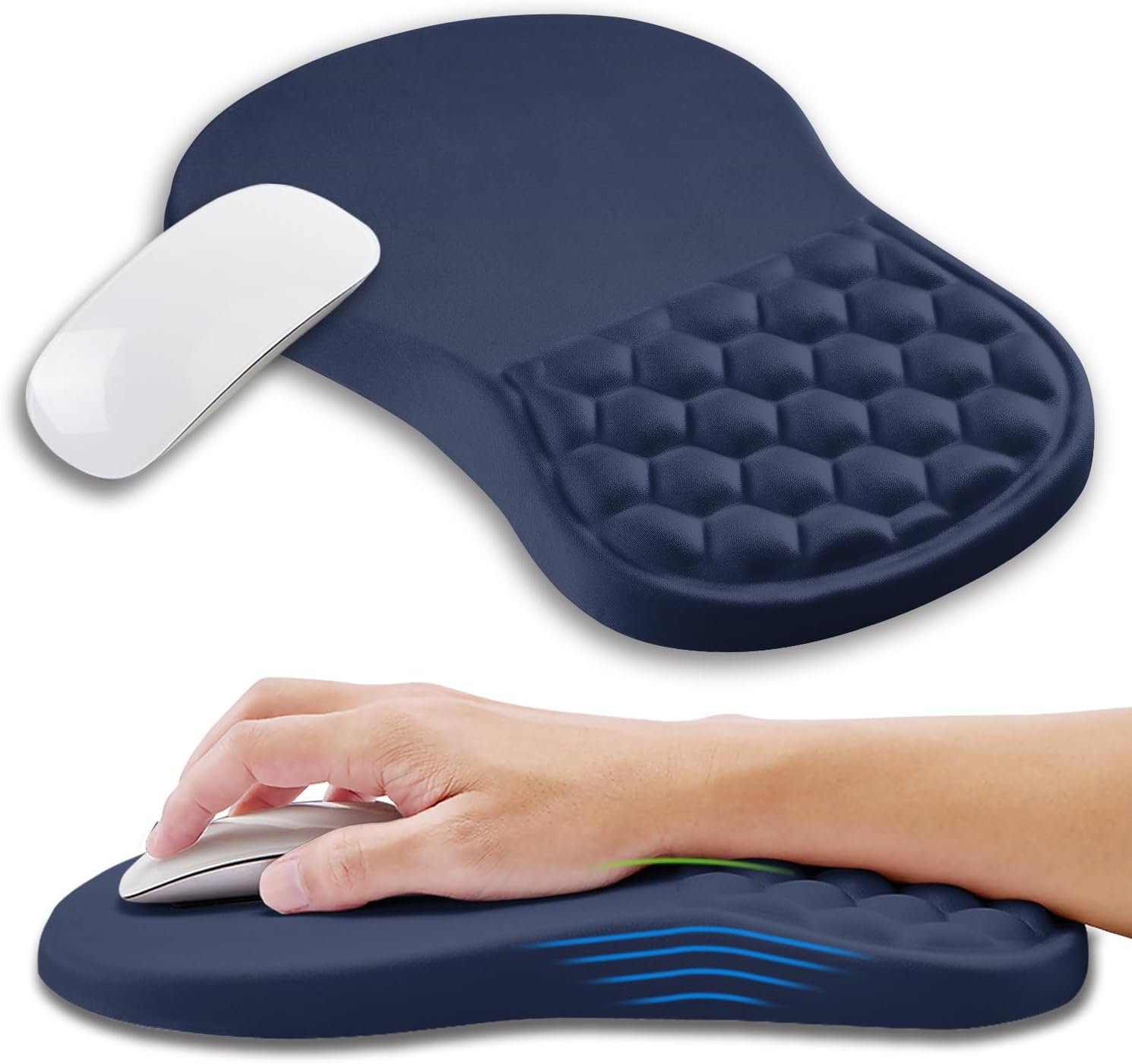 Podkładka pod mysz w kolorze ciemnoniebieskim, 31 x 21 x 3 cm, 1 sztuka. Ergonomiczna podkładka pod mysz z podpórką pod nadgarstki i funkcją masażu, w