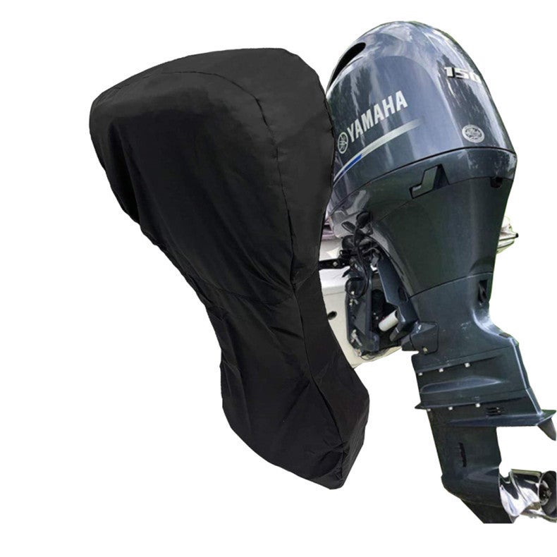 Pokrowiec na silnik łodzi, wodoszczelna tkanina Oxford 420D, pełna osłona silnika zaburtowego łodzi z powłoką PVC, czarny——15~20KM 150×125cm