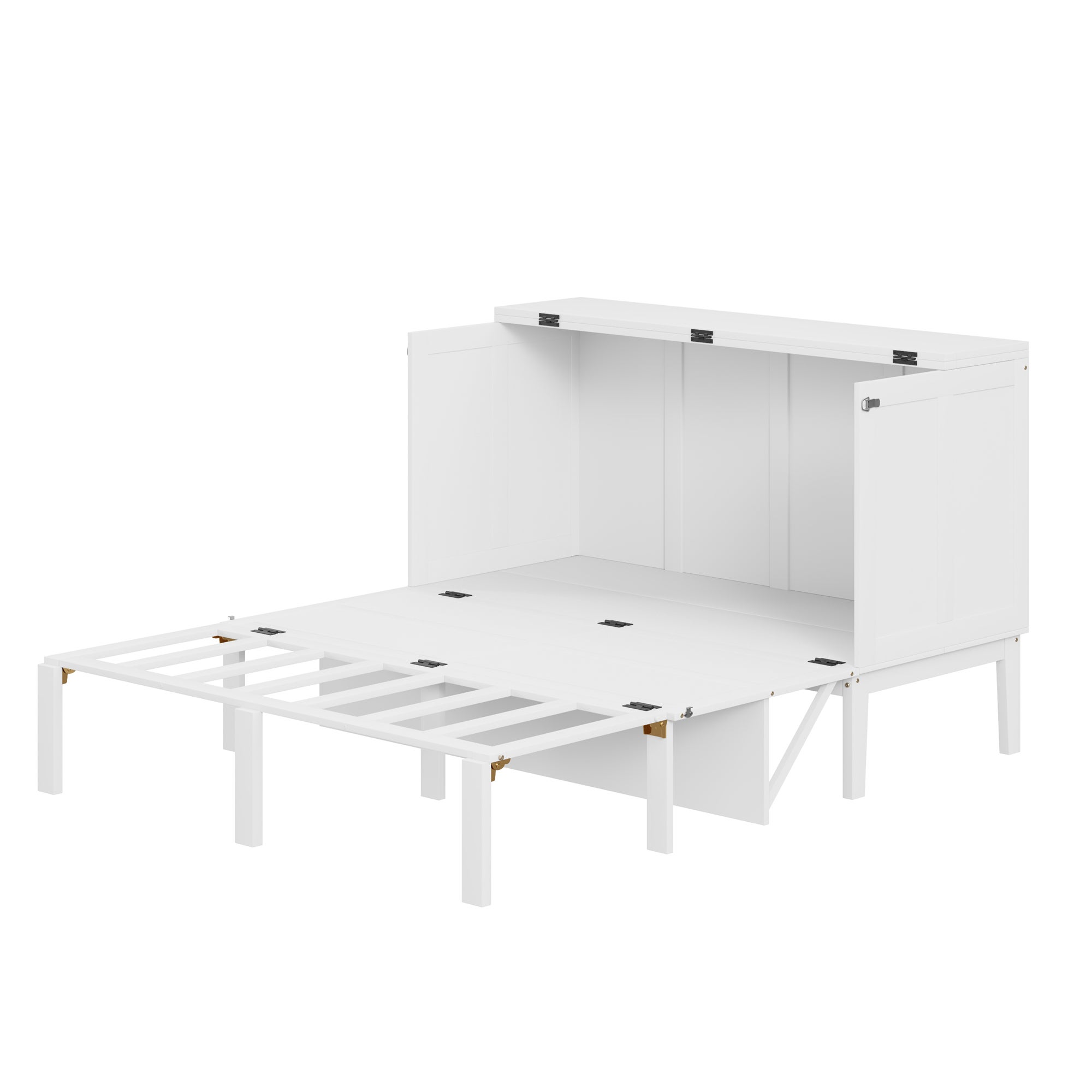 Letto a scomparsa verticale 140 x 200 cm - Legno MDF - Rete a doghe - Bianco - 7