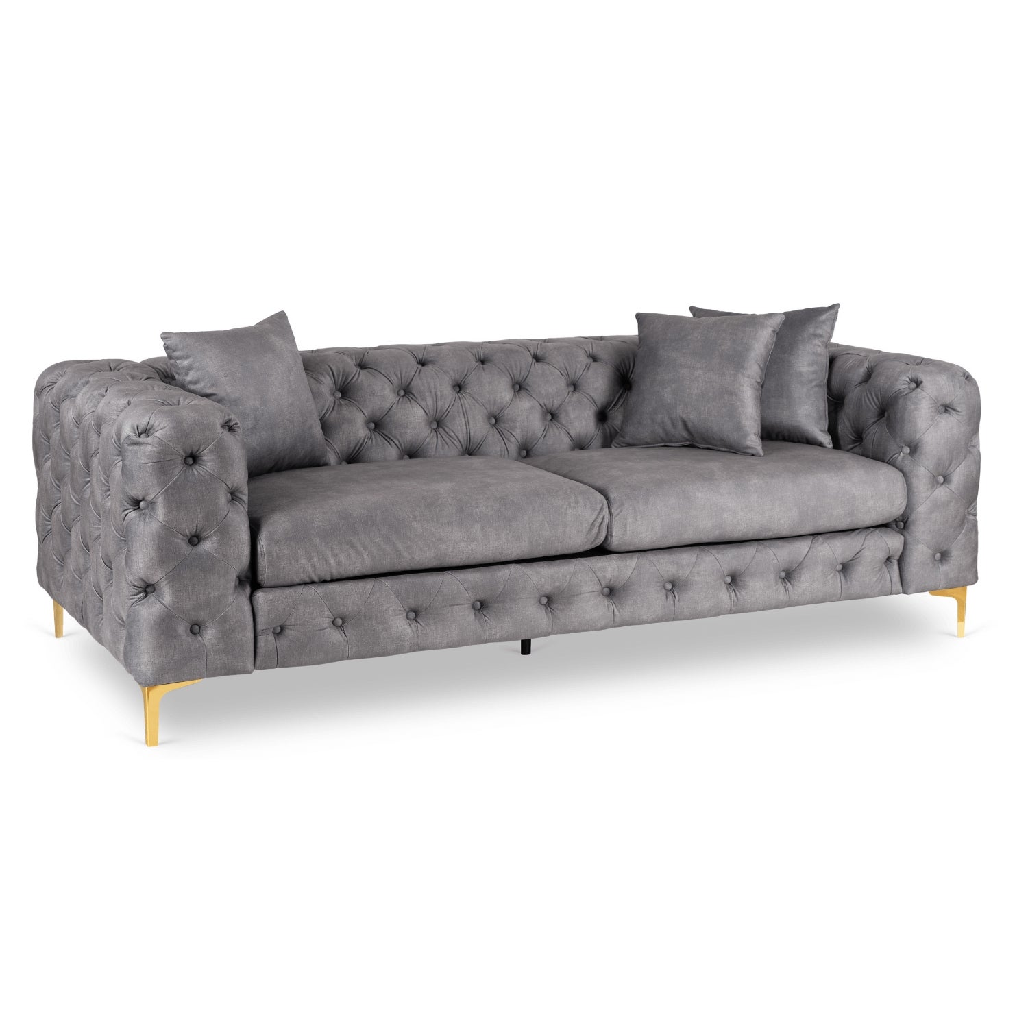 Sofa SORRENTO 3S Trzyosobowa Szara Welurowa Nowoczesna Glamour