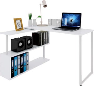 WOLTU Bureau Ordinateur 120x60 Cm Avec Étagères - Table De Travail Chêne Clair & Acier, Style Moderne Rangement PC