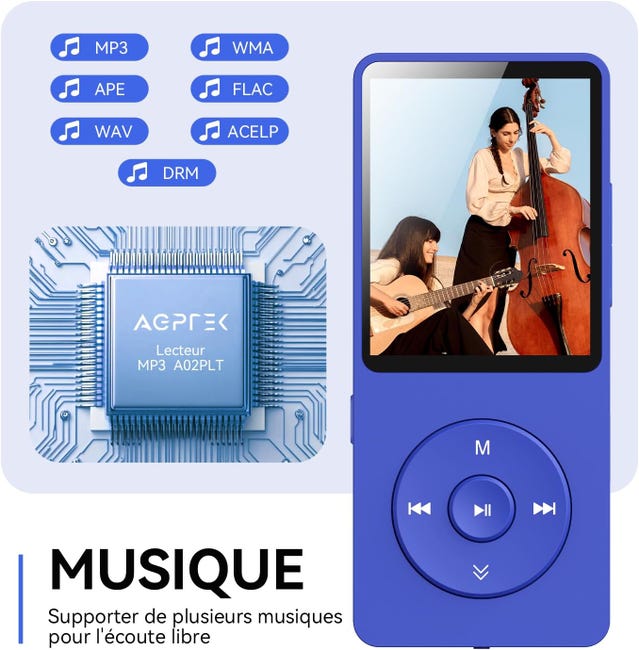 Lecteur MP3 MP4 Portable - Écran 1.8" LCD, Son Sans Perte, Support Carte SD 64Go (Noir)