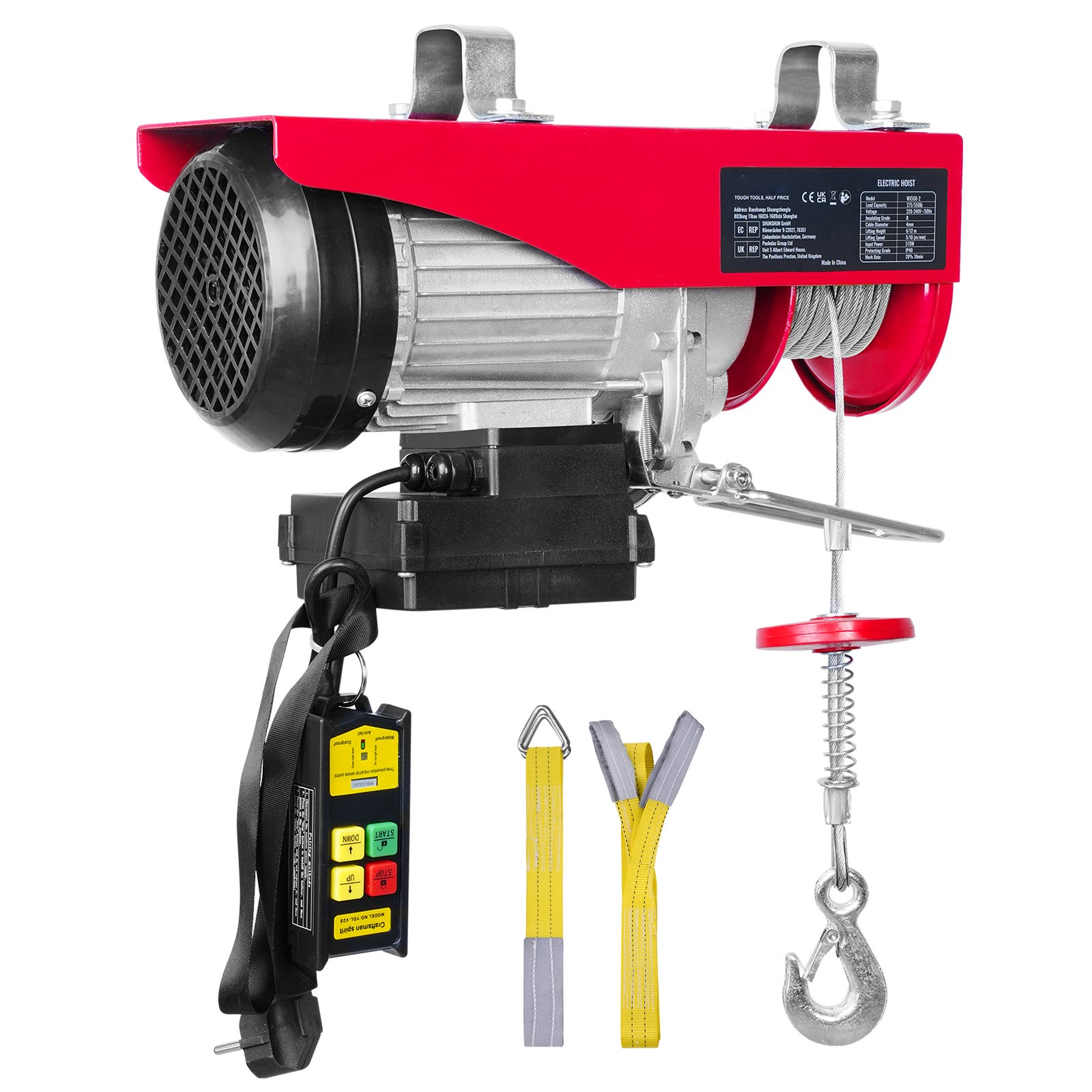 Palan électrique SucceBuy Treuil électrique,capacité levage 550 lbs,510W 220V, fil d'acier,télécommande sans fil,hauteur levage 40ft câble unique - 3