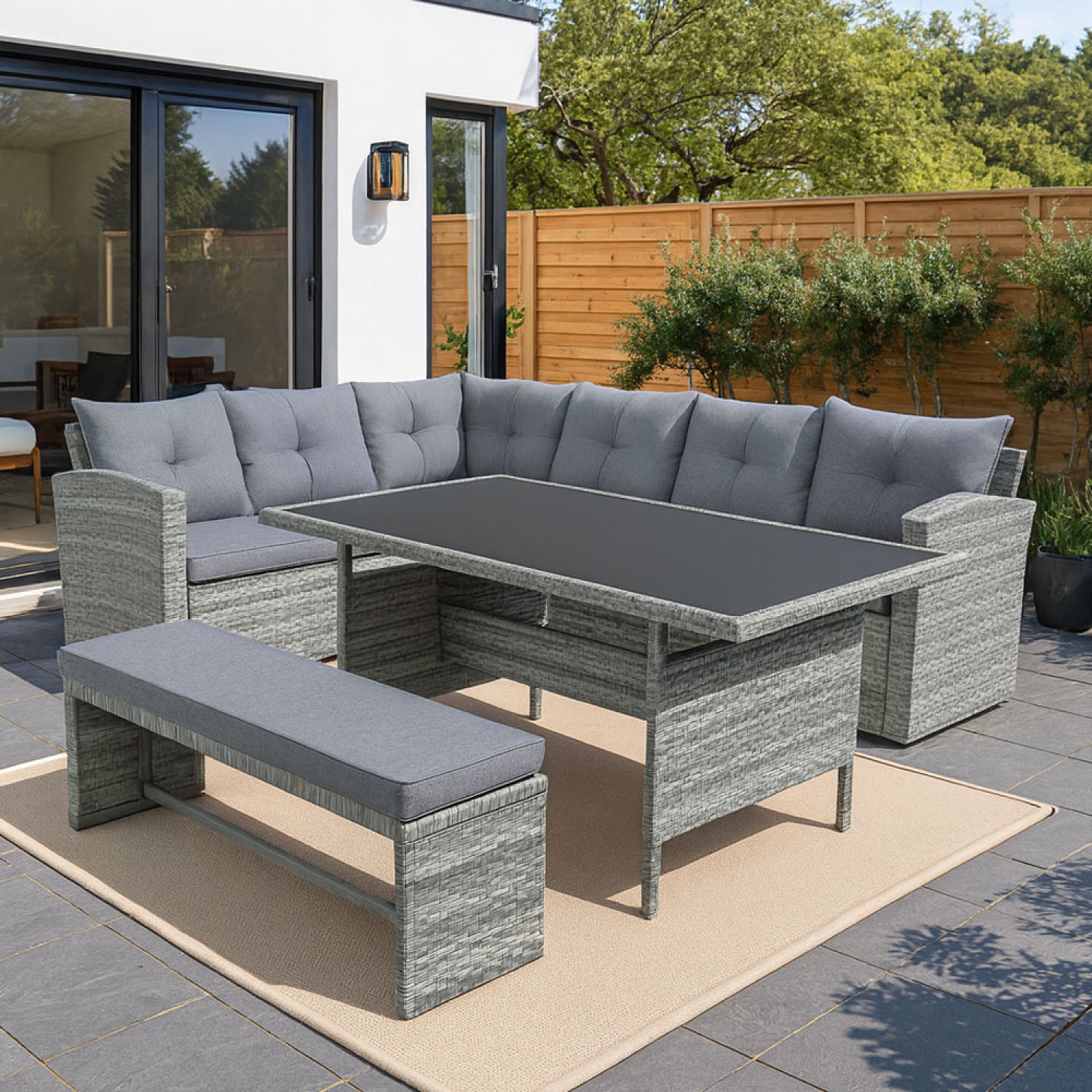 Salon de jardin en Résine tressée Gris 8 personnes - 3