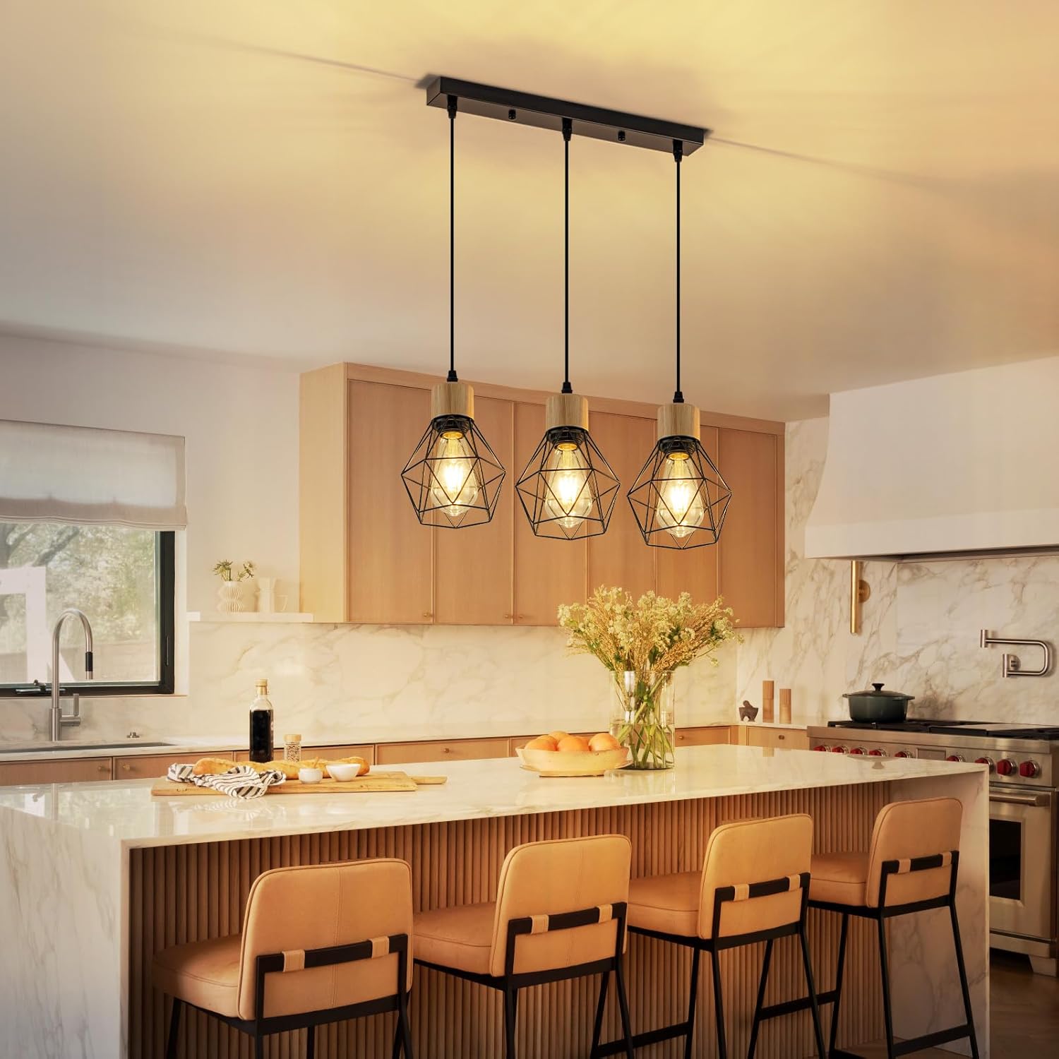 ZMH Lampa wisząca z czarnego metalu w stylu vintage, 3 żarówki E27, brak w zestawie - 6