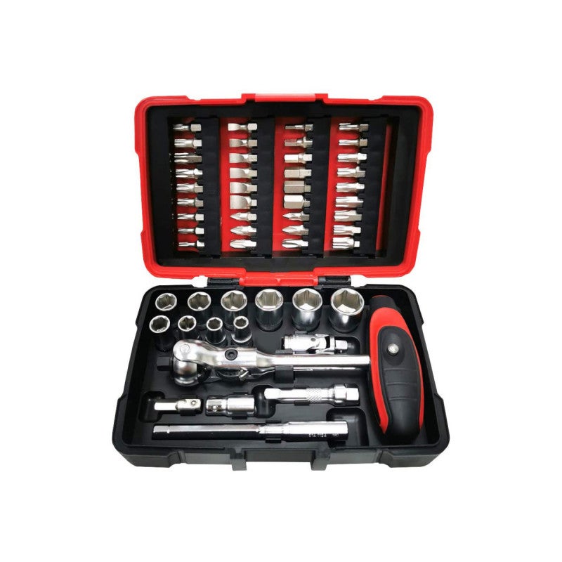 KS TOOLS - 922.0651 - Set di bussole e punte ULTIMATE 1/4" con cricchetto a testa girevole MODIFIX, 52 pezzi - Compatto, robusto e pratico - 6 lati da