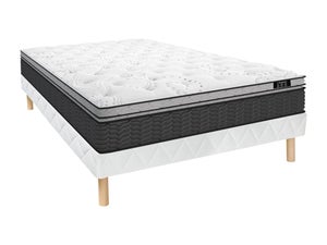 Lit Rond 220x220 Cm - Ensemble Sommier + Matelas - Design Unique - Noir Et Blanc - Capacité 300 Kg