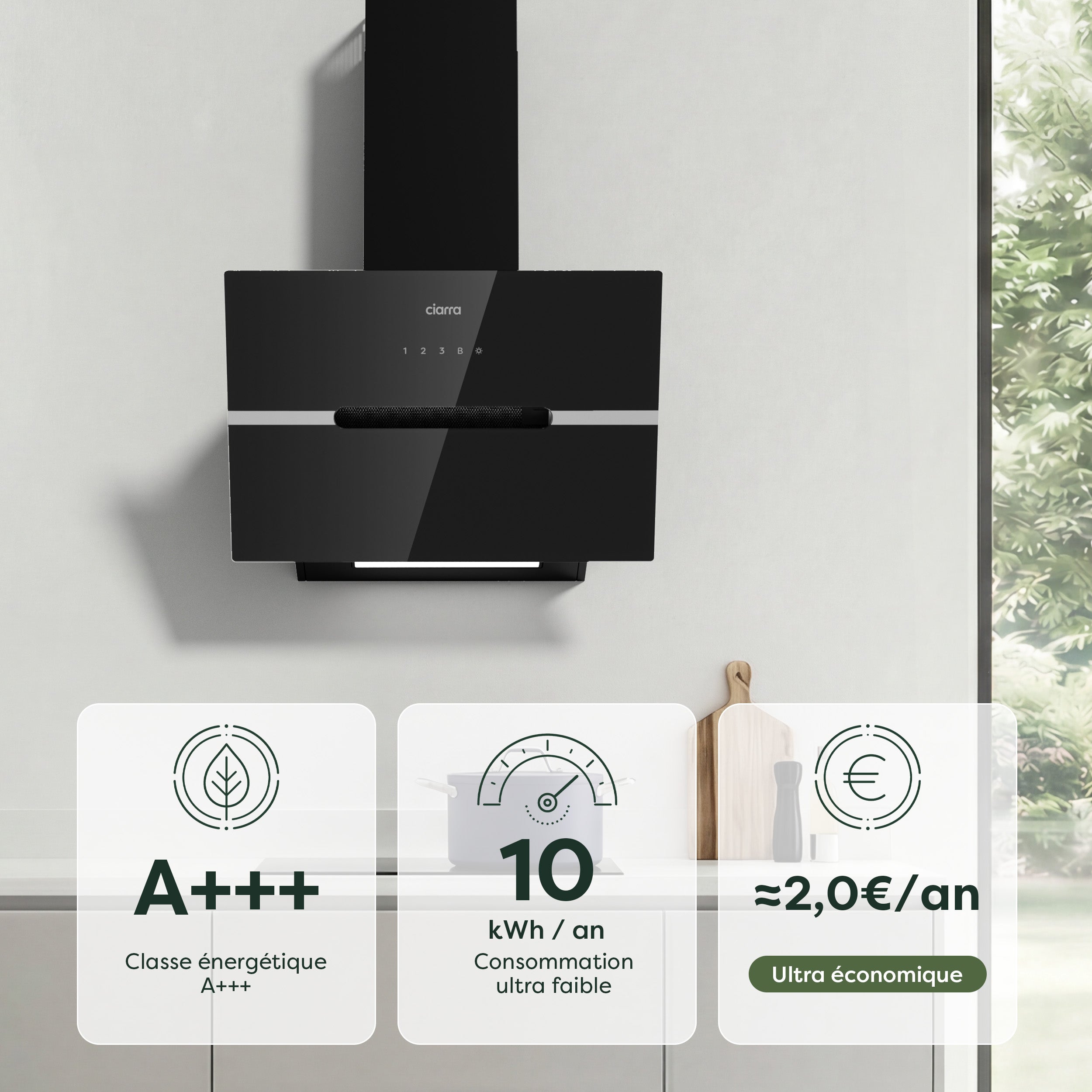 CIARRA Cappa Aspirante 60cm 688 m³/h A+++ 4 Velocità Booster Touch e App 2 Filtri carbone Ricircolo o Scarico CD6736FB - 3
