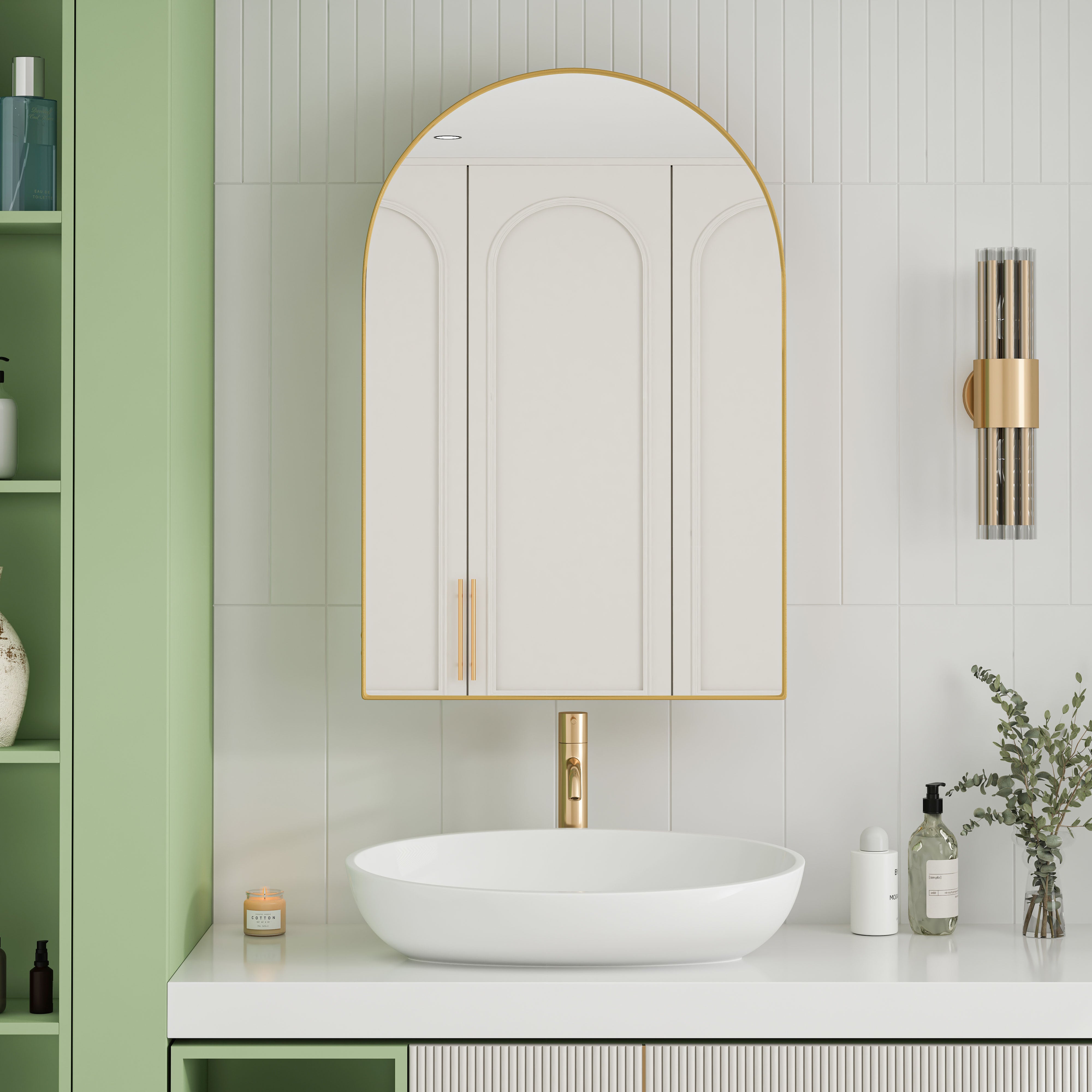 Espejo De Pared Arqueado Antiguo, Espejo De Baño Dorado