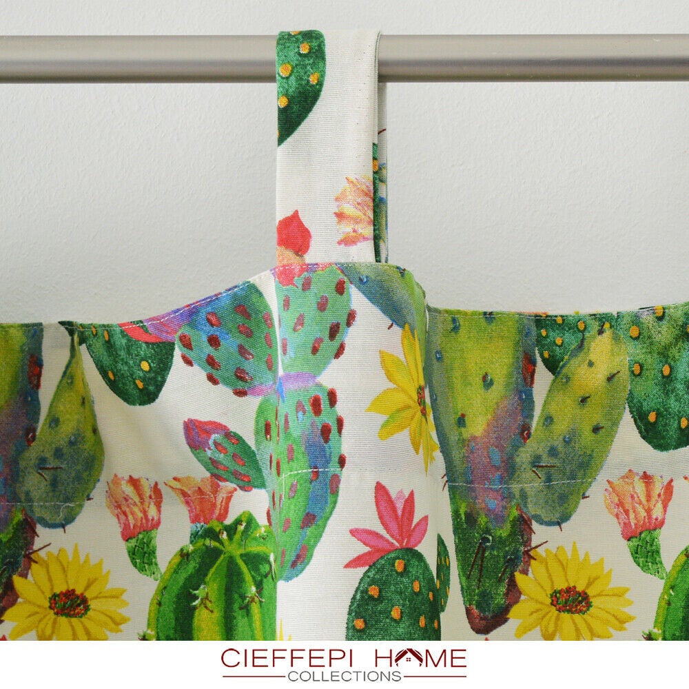 Pannello Tenda Con Stampa Cactus - 140x260 Cm, In Misto Cotone (70% Cotone, 30% Poliestere), Con 5 Passanti, Lavabile In Lavatrice