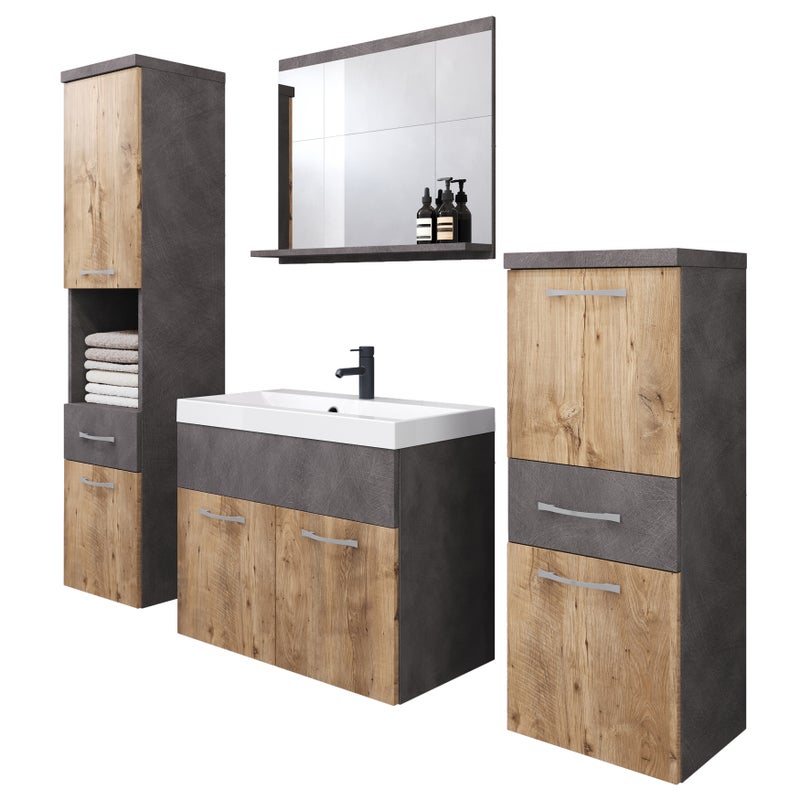 Komplet mebli łazienkowych w kolorze matera / kasztan wrocławski - ALBECK