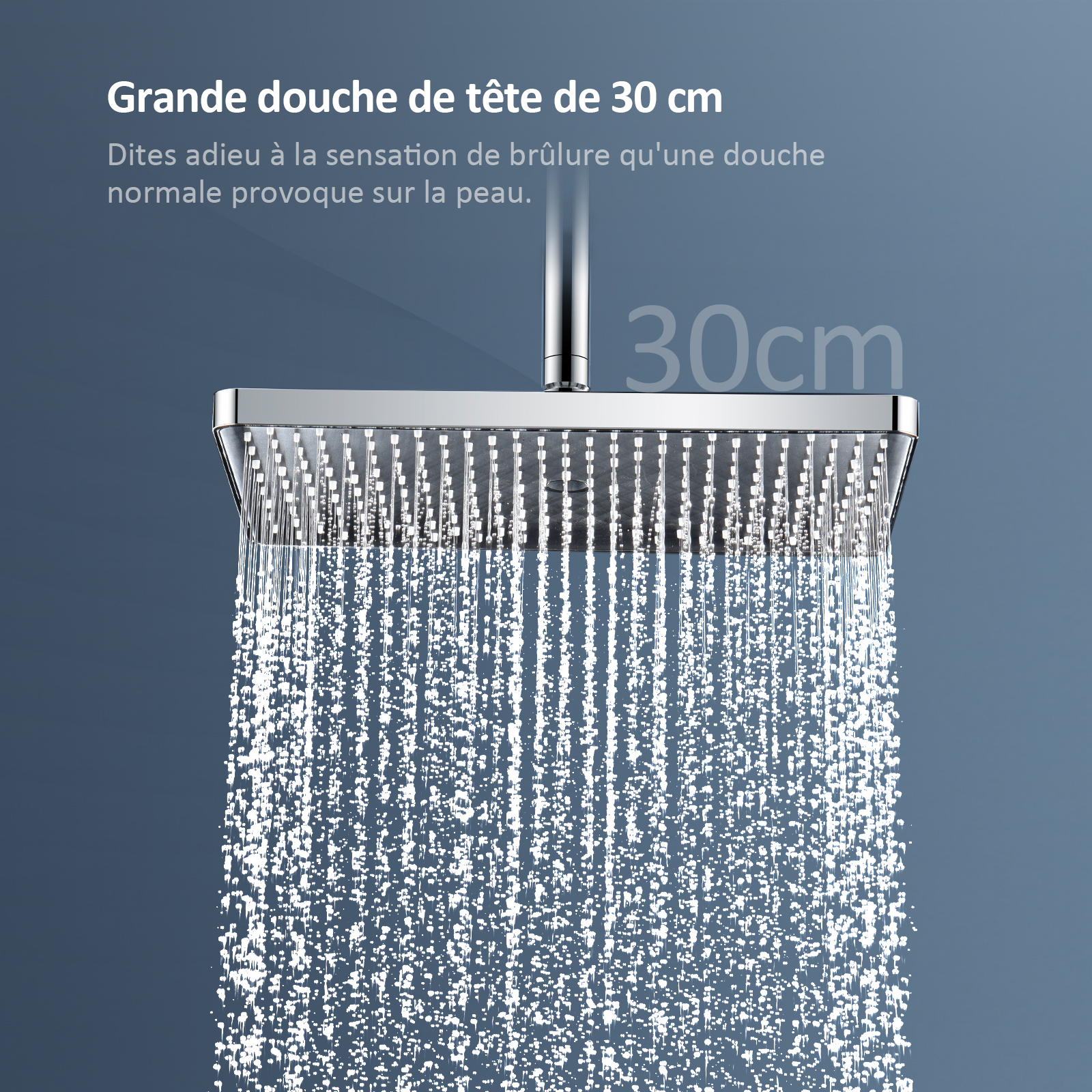 EMKE Colonne de douche thermostatique 38℃, douche de pluie carrée, douchette à main 3 jets, hauteur réglable avec tablette en verre, finition chromée - 2