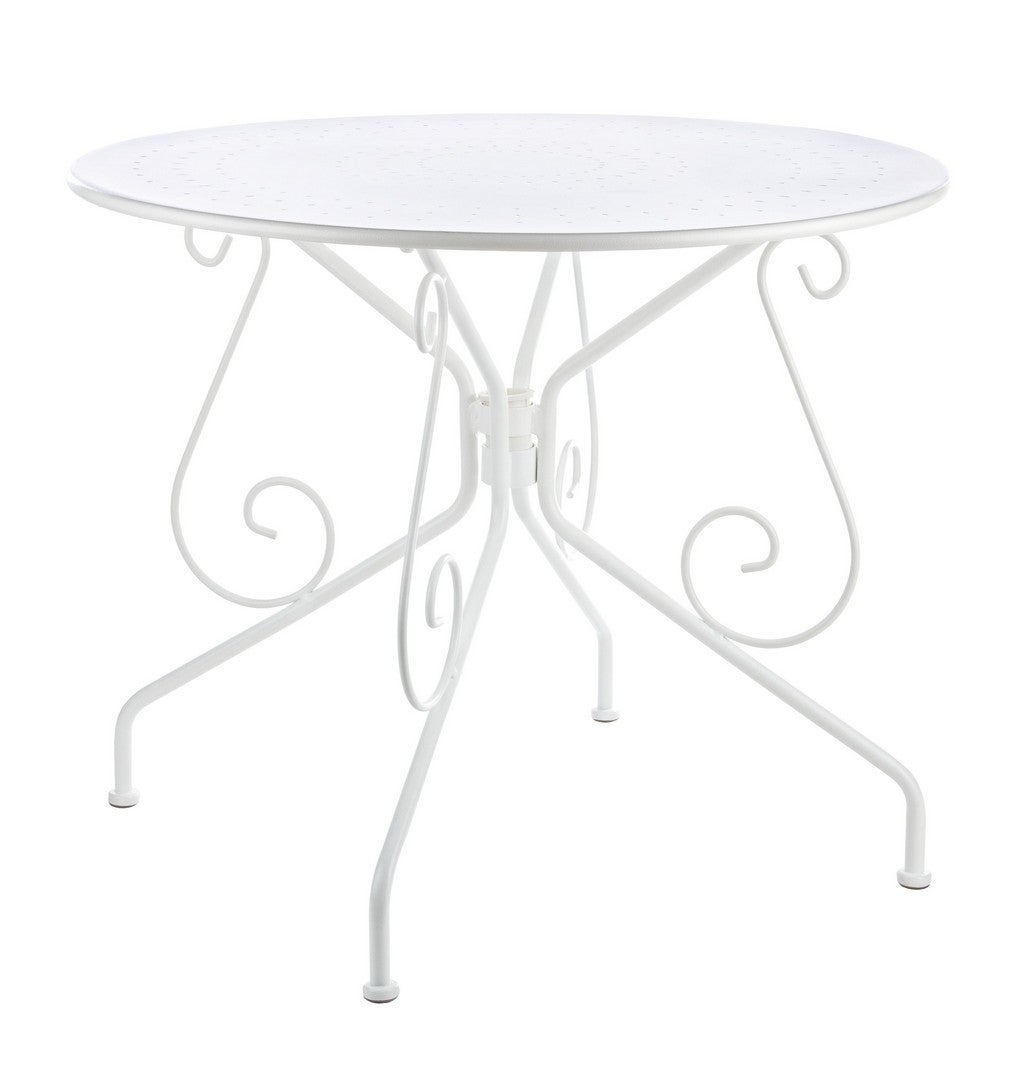 Stół zewnętrzny ze stali lakierowanej elektroforetycznie z matowym wykończeniem, Ø90 biały