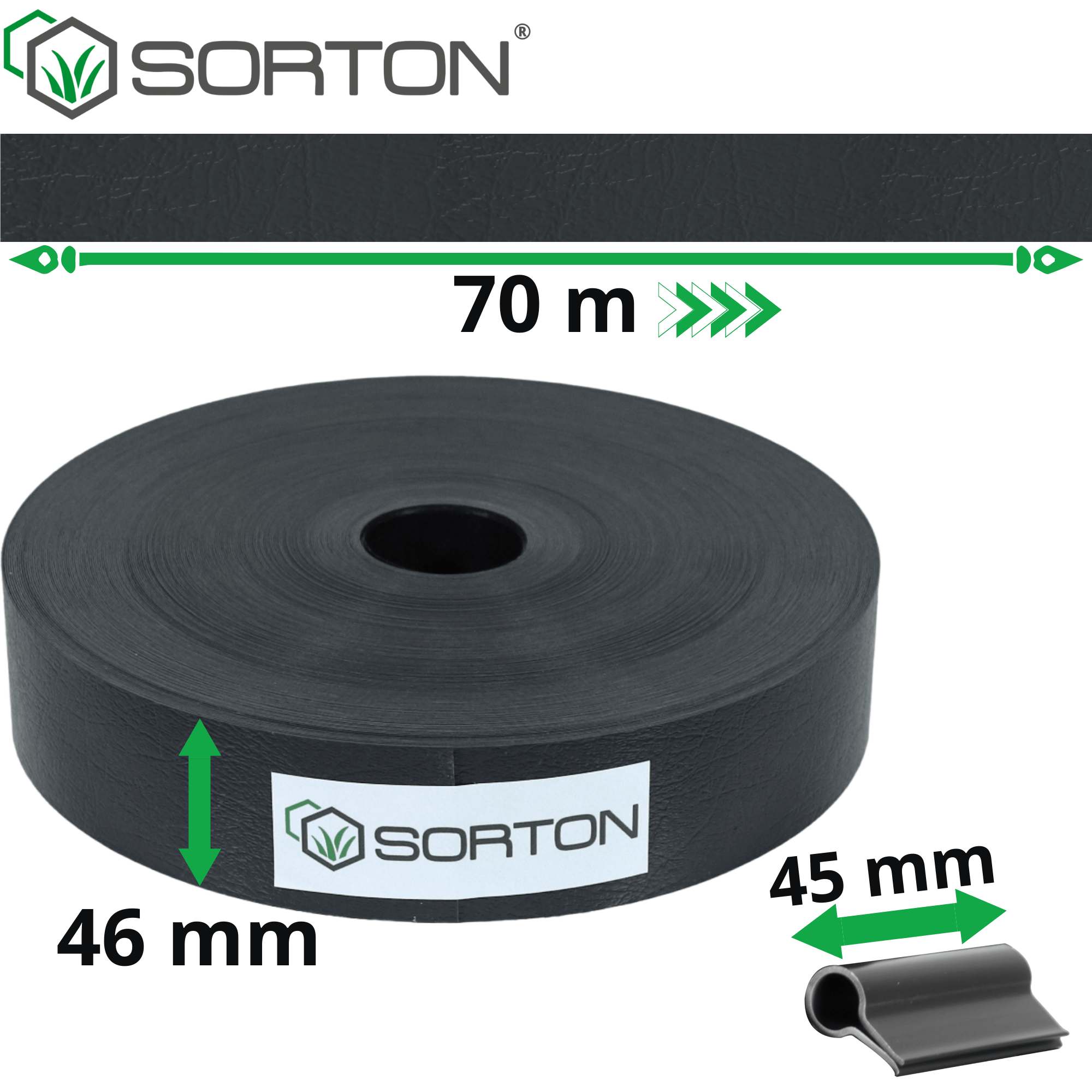 SORTON® - Lamelle Occultant Grillage Rigide, Kit de lamelles occultantes rouleau pvc - 4,6 cm x 70 m Anthracite - RAL7016 70 m + 100 Clips - 3