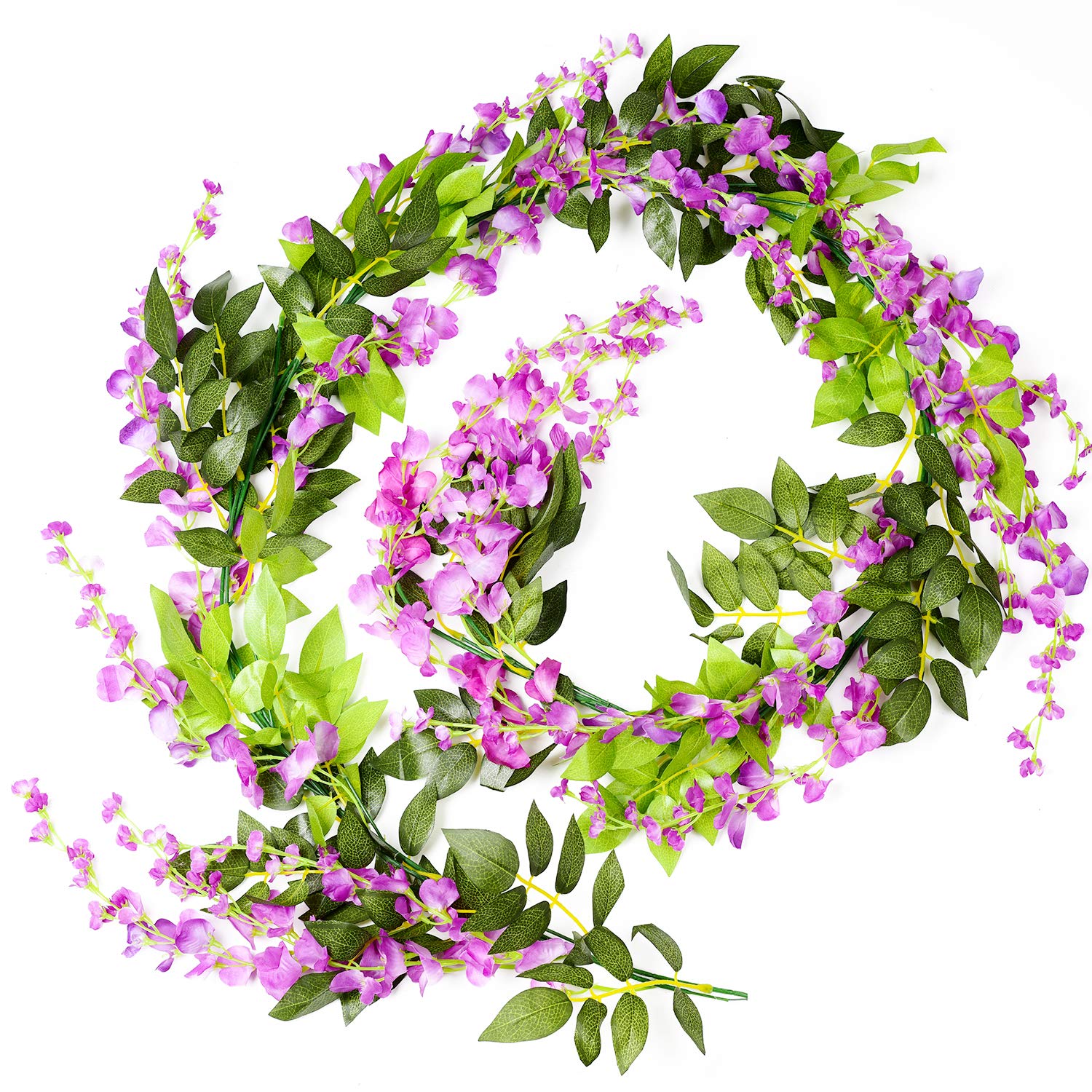 Lot de 10 guirlandes de glycine artificielles, guirlande de fleurs artificielles, fleurs suspendues de glycine pour mariage, fête, jardin (rose rouge) - 7