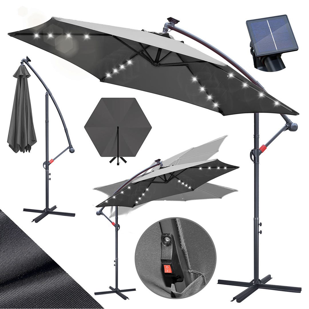 Parasol de patio solaire 9 pieds-Inclinaison manuelle & ouverture Parasol de patio solaire 9 pieds-Inclinaison manuelle & ouverture