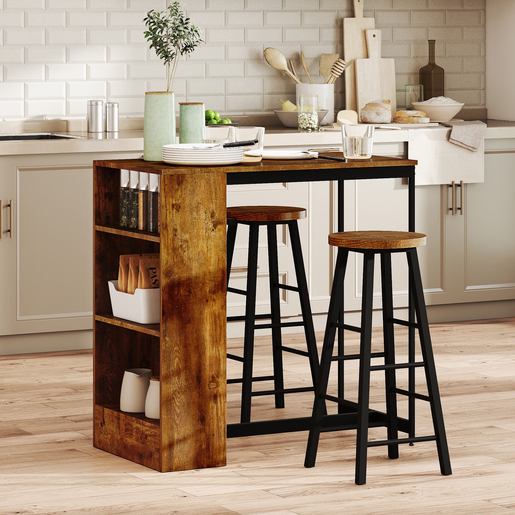 HOMCOM Set da Pranzo con Bancone Bar con Ripiani e Sgabelli