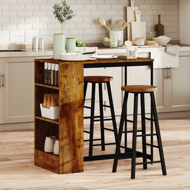 HOMCOM Set da Pranzo con Bancone Bar con Ripiani e Sgabelli