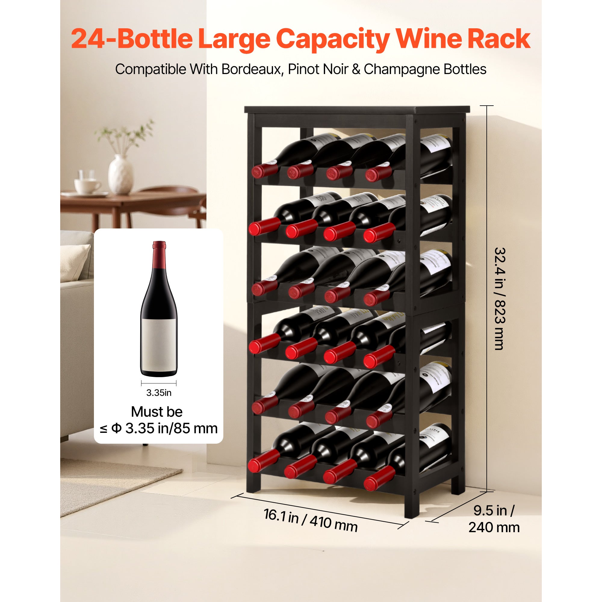 COSTWAY Casier à Vin en Bois Porte-Bouteille avec Cintre en Verre